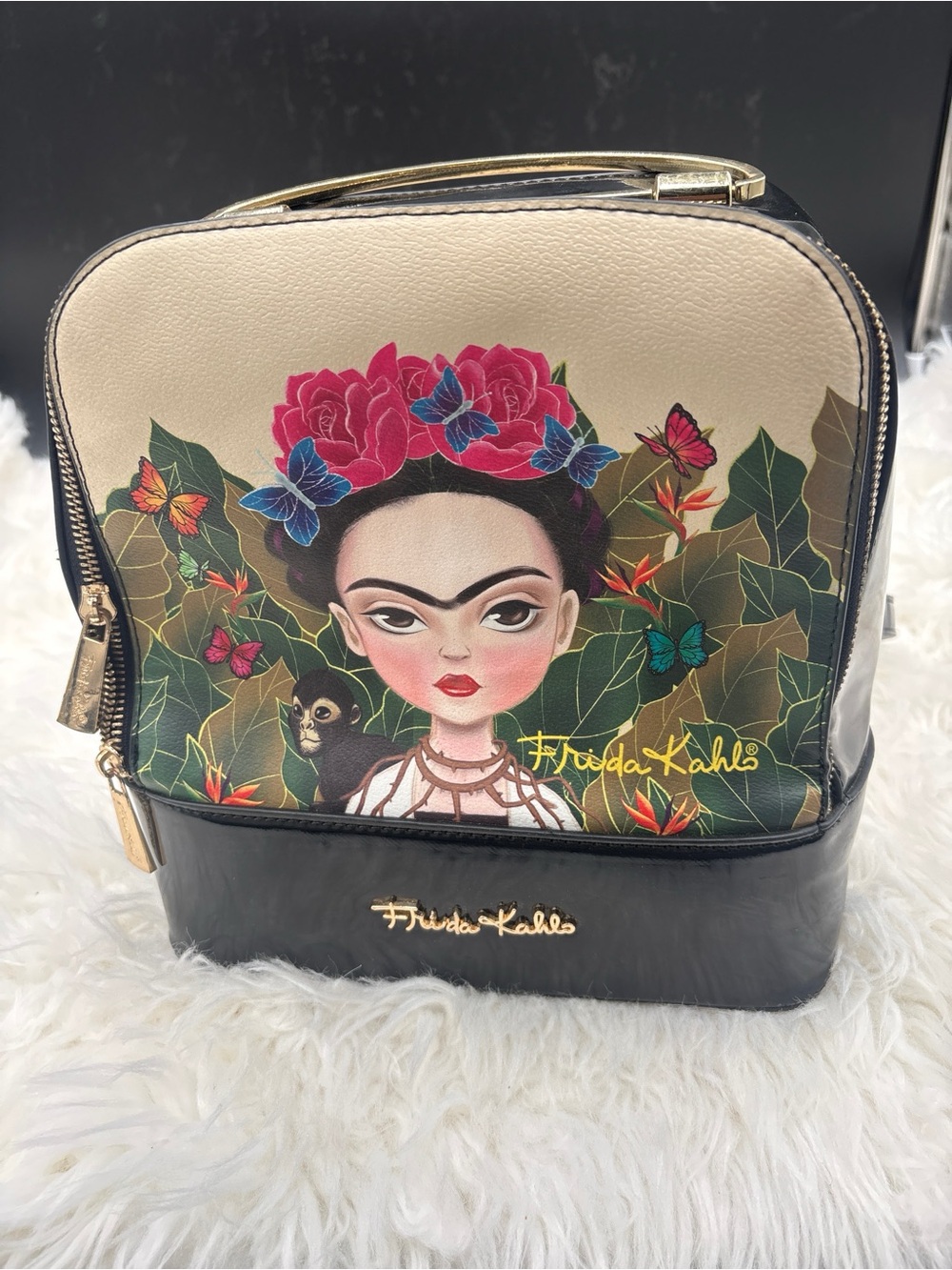Frida Kahlo Cream & Black Floral Mini Backpack